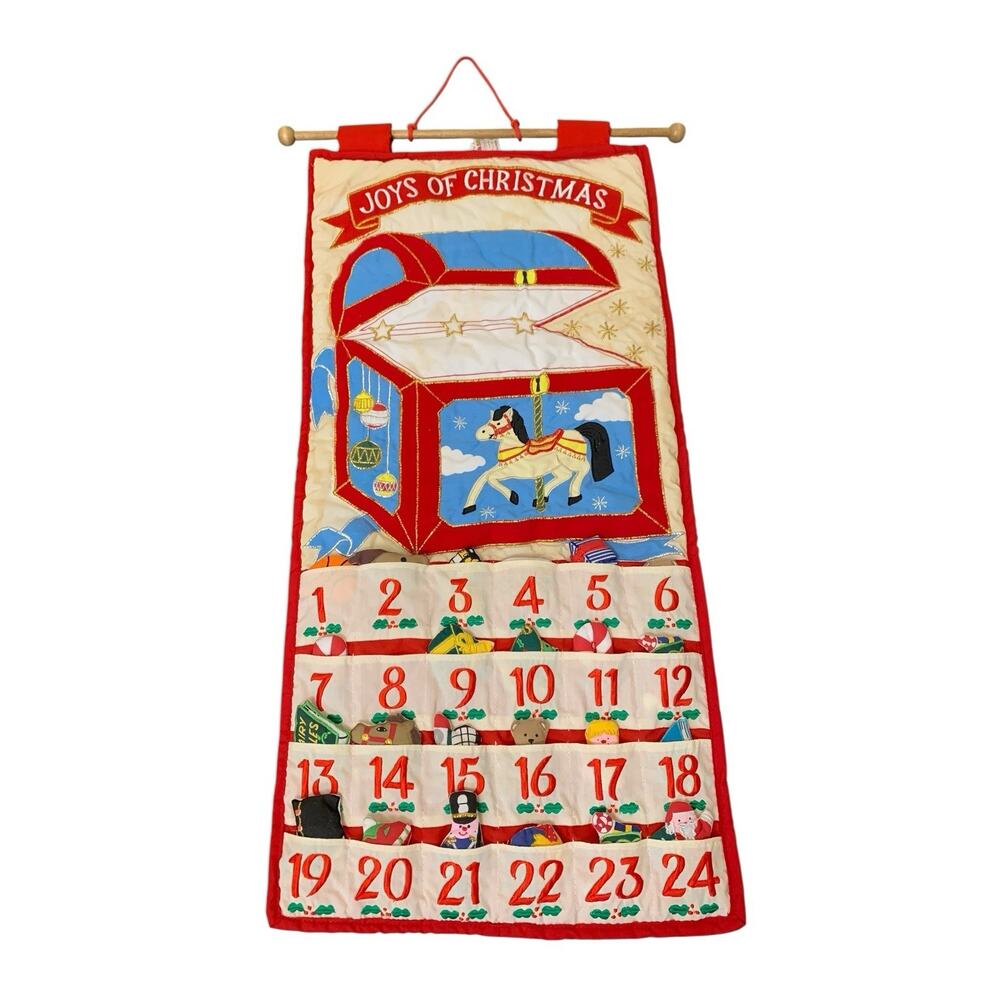 VTG Pockets of Learning Joys of Christmas Toy Box Advent Calendar Cloth Mising 1